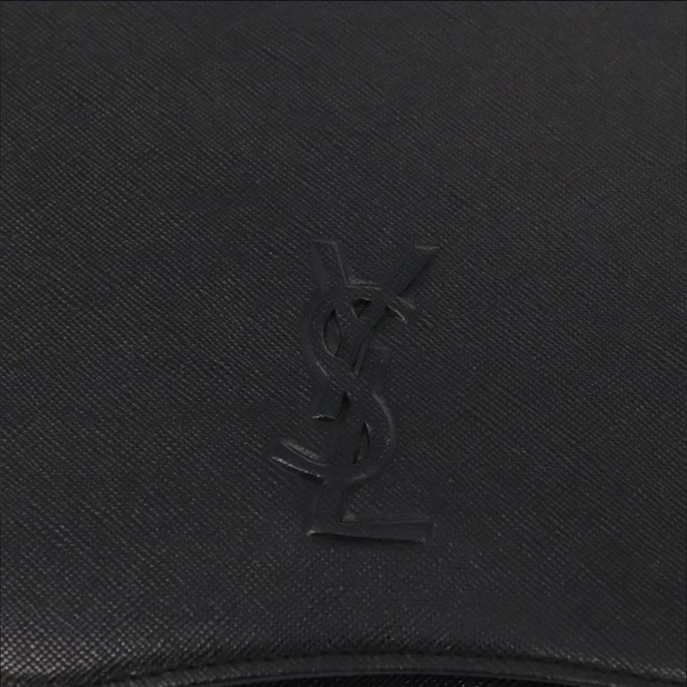 Vintage Yves Saint Laurent Black Leather Clutch Bag Saffiano Texture Tonal YSL - Picture 10 of 16
